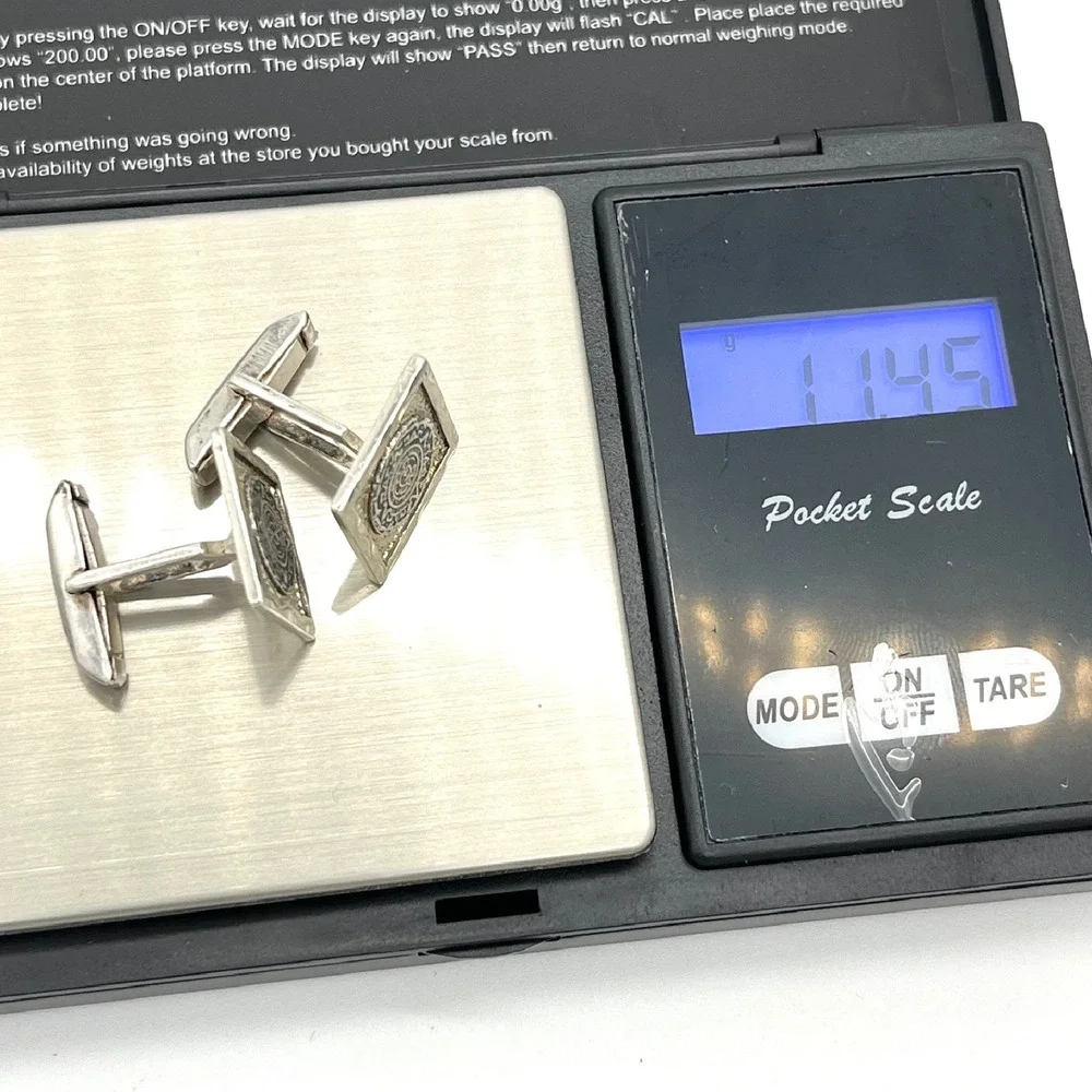Vintage Sterling Silver Aztec Mayan Calendar Cufflinks Square‎ Textured Design